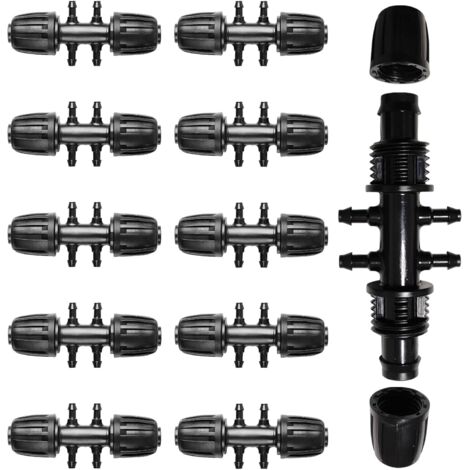Raccord Tuyau Irrigation - Lot de 10 - Plastique Noir - Té Barbelé 6 Voies - Jardin Agriculture - 1/2 à 1/4 Pouce