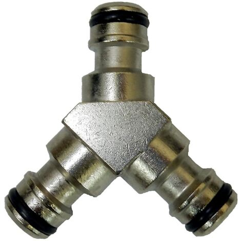 Raccord YC 3 voies laiton nickelé raccordement de 3 tuyaux d'arrosage 1 arrivée 2 sorties raccords rapides standards - FAUQUET