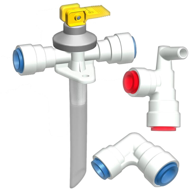 raccordement eau boiler soupape de vidange et raccords coudés pour pose de tubes rigides diam. 12mm (système jon guest) - truma