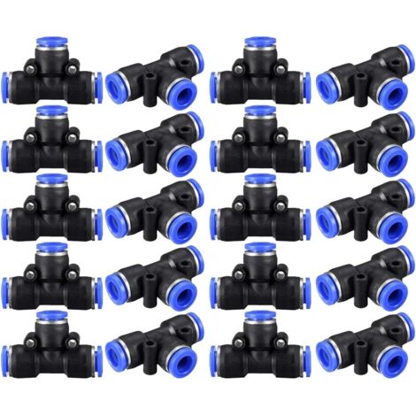 Raccordi a innesto da 8 mm, raccordi a sgancio rapido in plastica a forma di T-shirt con diametro esterno da 5/16 pollici, connettori pneumatici con bloccaggio a spinta della linea dell'aria (20 pezzi