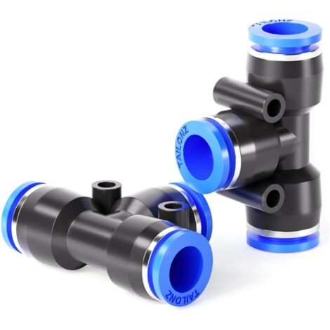 Raccordi a T in plastica da 8 mm di diametro esterno, a innesto, a 3 vie, per tubi, a innesto, con blocco a innesto, PE-8 (confezione da 20)