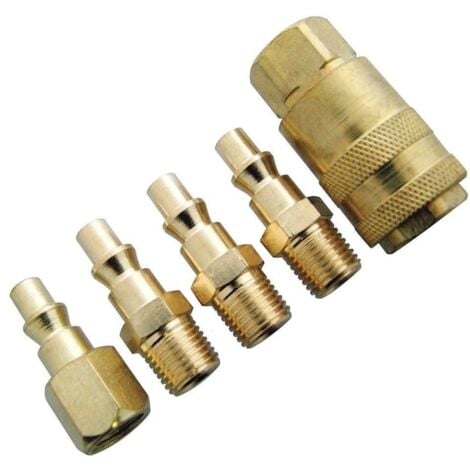 Raccordi/Adattatori ad innesto rapido in ottone per utensili ad aria compressa/compressori 1/4 set 5 pezzi