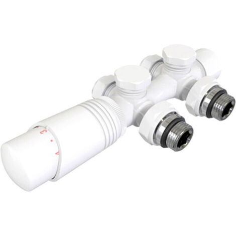 Raccordi per valvole per radiatori multiblocco, accessori di riscaldamento per blocchi valvole, versione angolata e passaggio dritto da 50 mm, con termostato (per tubi G1/2" da 15 mm + 16 mm).