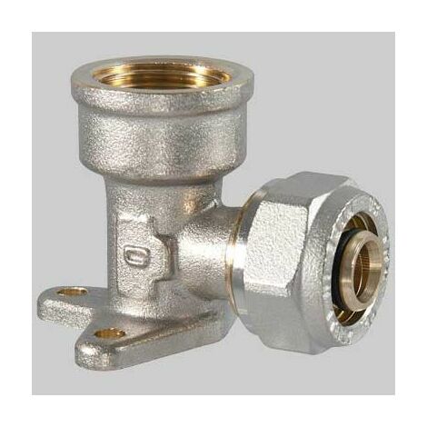 Raccordo a compressione curvo Femmina con flangia 16 x 3/4