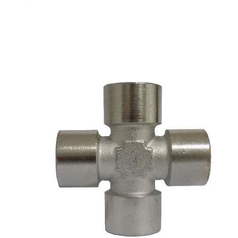 Raccordo a croce X Femmina Cilindrico tubi aria fluidi liquidi ottone nichelato 1 pz - cod. 60511