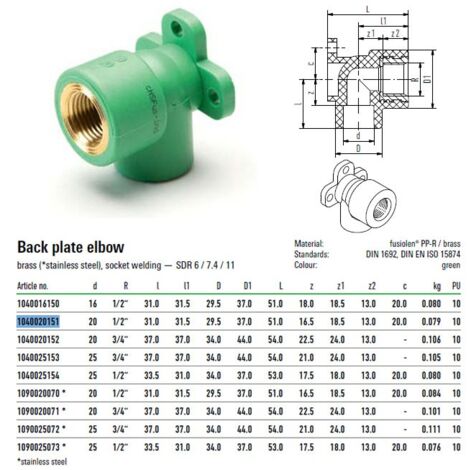 Raccordo A Gomito Filettato Diametro 20mm 1/2" Con Staffa Aquatherm 1040020151