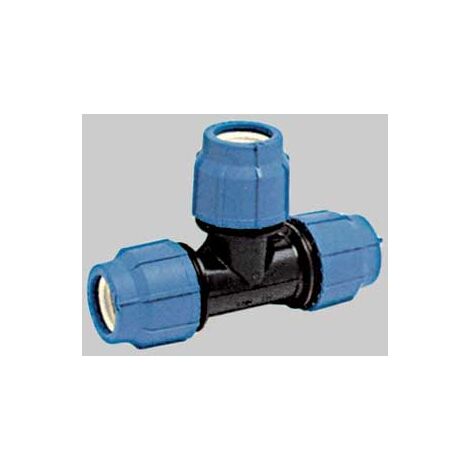 Raccordo a "T" a 90° in polipropilene a compressione per irrigazione e giardinaggio PN 16 Bar -Ø 20 X 20 X 20