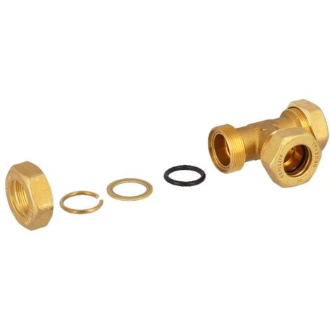 Raccordo a T intermedio 12x12x12 a compressione in ottone con anello di serraggio ed O-ring di tenuta, per tubo rame 120010H121212A
