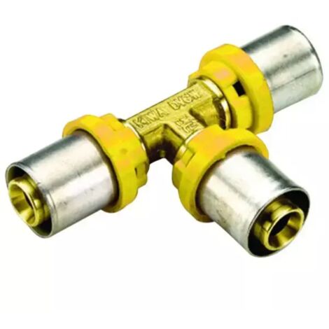 Raccordo a t intermedio ridotto per tubo multistrato a pressare per gas serie 2657 Ø20x16x16 TIEMME