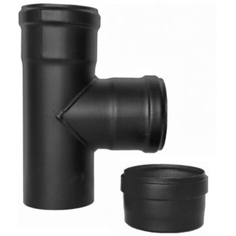 Raccordo a TEE 90° F/F/M diam. 80 con tappo per tubo pellet smaltato nero