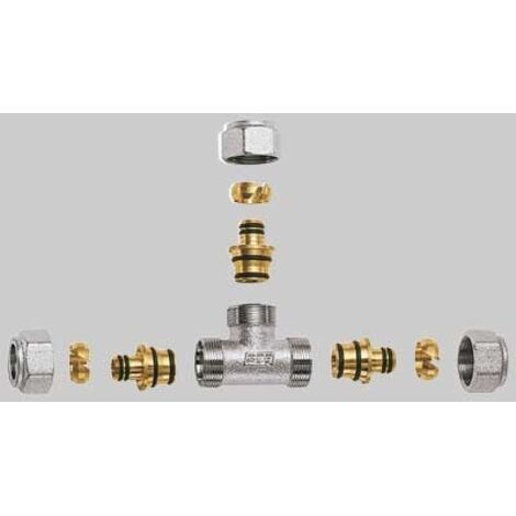 RACCORDO A TEE CON 3 ATTACCHI CROMATO FAR COMPLETO - 1" x 26 x 3