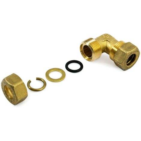 Raccordo angolo doppio 18x18 a compressione in ottone con anello di serraggio ed O-ring di tenuta, per tubo rame 120020H181800A