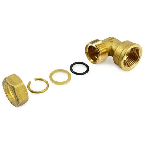Raccordo angolo gomito femmina 1/2"x18 a compressione in ottone con anello di serraggio ed O-ring di tenuta, per tubo rame 120022H041800A
