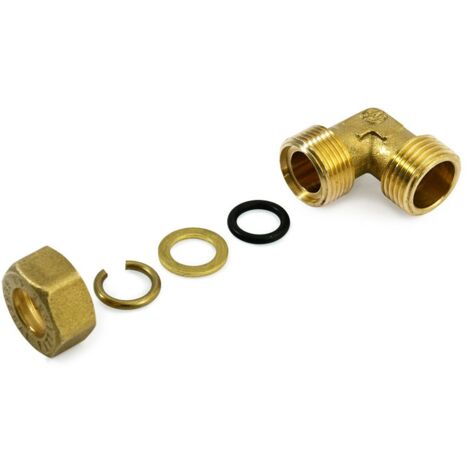 Raccordo angolo gomito maschio 1/2"x16 a compressione in ottone con anello di serraggio ed O-ring di tenuta, per tubo rame 120021H041600A
