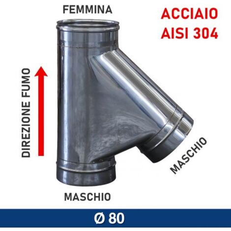 RACCORDO BRAGA A Y 135° IN ACCIAIO INOX PER CANNA FUMARIA VARIE MISURE 23083V 80 (23083)