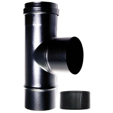 Raccordo caldaia a T 90 fm-m DN 100 ridotto 80 mm smaltato 600 gradi stufa pellet tubo nero CE Made in Italy