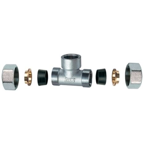 RACCORDO CROMATO A T  CON 2 MONOCONI IN GOMMA PER RAME- 3/4 x 22- FAR- pezzi 1
