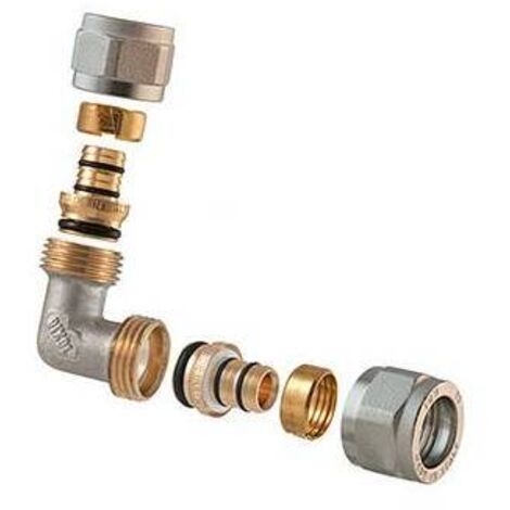 RACCORDO CURVO DOPPIO A COMPRESSIONE PER MULTISTRATO 2PZ ASSEMBLATO 1/2-16 x 1/2-16