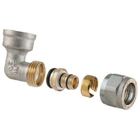 RACCORDO CURVO FEMMINA A COMPRESSIONE PER MULTISTRATO 2PZ ASSEMBLATO 3/4 x 1"-26