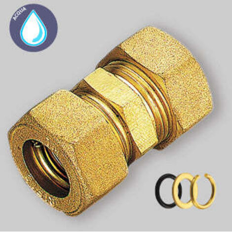 RACCORDO DIRITTO DOPPIO A COMPRESSIONE CON O-RING PER TUBO RAME TIEMME Ø28 x Ø28 mm