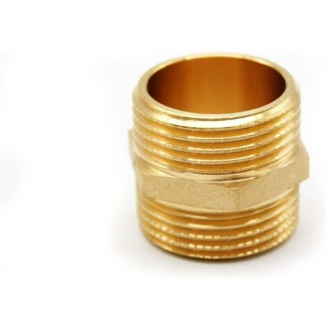 Raccordo esagonale in ottone da 20/27 maschio a 3/4" maschio, adatto per tubi doccia, regolatori di pressione e dispositivi di sicurezza.