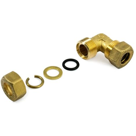 Raccordo gomito a compressione 16x16 in ottone con anello di serraggio ed O-ring di tenuta, per tubo rame 120020H161600A