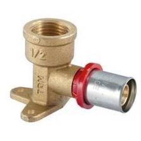 Raccordo gomito femmina a staffa a pressare per multistrato 3/4" x 20