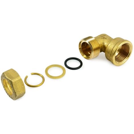 Raccordo gomito M a compressione 3/8"x10 in ottone con anello di serraggio ed O-ring di tenuta, per tubo rame 120022H031000A