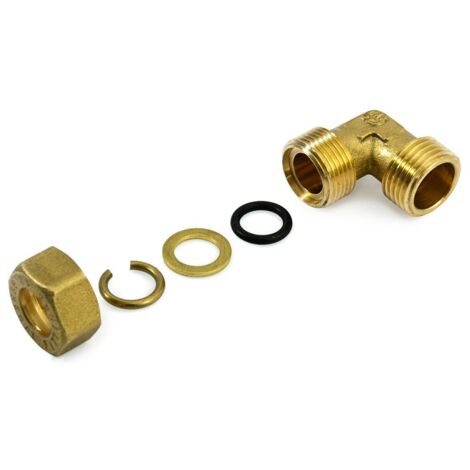 Raccordo gomito M a compressione 3/8"x12 in ottone con anello di serraggio ed O-ring di tenuta, per tubo rame 120021H031200A