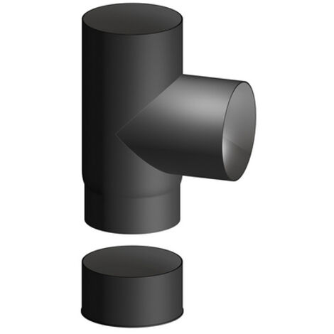 RACCORDO IN ACCIAIO AL CARBONIO SMALTATO T FF CON TAPPO P/STUFE LEGNA- Diam. 150- DK- pezzi 1