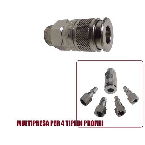 RACCORDO INNESTO RAPIDO RUBINETTO ARIA COMPRESSA MULTI PRESA ATTACCO MASCHIO - attacco filettato 1/2