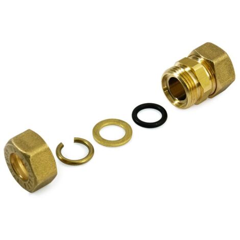Raccordo intermedio diritto doppio 18x18 a compressione in ottone con anello di serraggio ed O-ring di tenuta, per tubo rame 120000H181800A
