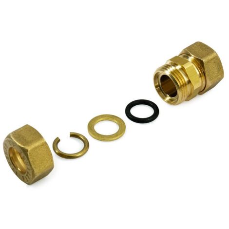 Raccordo M a compressione 16x16 in ottone con anello di serraggio ed O-ring di tenuta, per tubo rame 120000H161600A