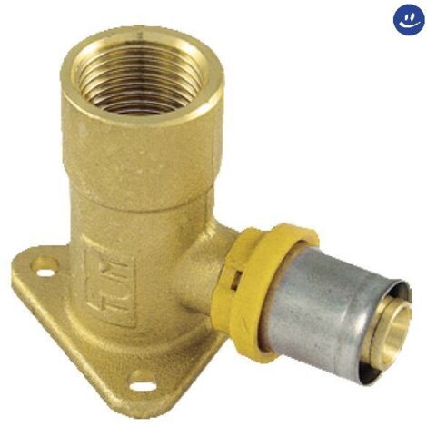 Raccordo per multistrato gas curvo femmina con flangia 3 fori 20 x 1/2"
