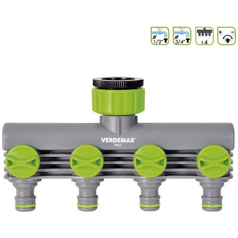 Raccordo rubinetto 4 uscite 1/2-3/4 F Verdemax