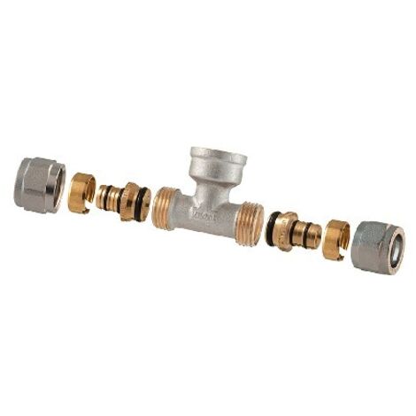 RACCORDO TEE FEMMINA A COMPRESSIONE PER MULTISTRATO 2PZ ASSEMBLATO 1/2-16 x 1/2 x 1/2-16
