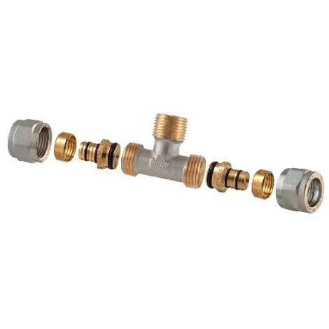 RACCORDO TEE MASCHIO A COMPRESSIONE PER MULTISTRATO 2PZ ASSEMBLATO 1/2-20 x 1/2 x 1/2-20