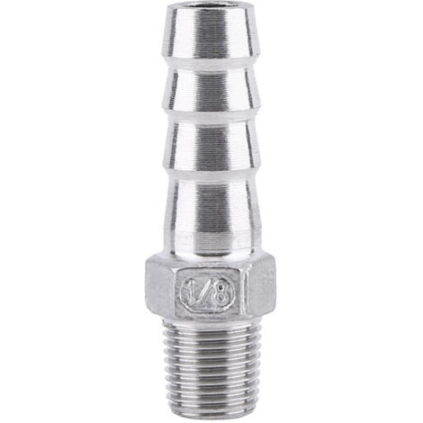 Raccords Cannelés de Tuyau 1/8 "Acier Inoxydable SS304 Raccord de Tuyau à Filetage Mâle Connecteur de Queue de Barbelé (1/8"x10mm)