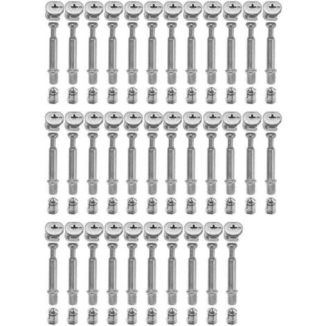 Raccords de Came Ø15mm avec Goujons à Visser M6x40mm et Écrous Pré-insérés M6 pour la Connexion de Panneaux d'armoires de Meubles Lot de 34