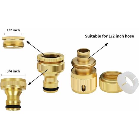 Raccords de Robinet de Tuyau en Laiton 2 en 1 1/2 et Adaptateur de Robinet 3/4, connecteur Rapide de Tuyau d'arrosage 1/2, raccord de Lavage de Voiture et raccord de Tuyau (2 pièces)