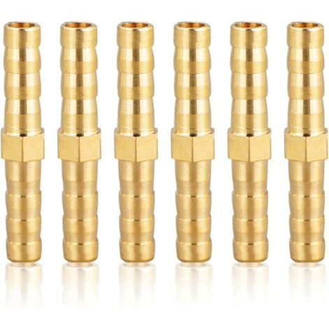 Raccords de tubes en laiton de 6 mm, 6 pièces de 6 mm (1/4"), raccords cannelés droits, connecteurs à douille