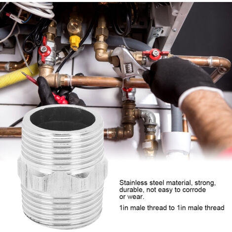 Raccords de tuyau avec filetage mâle Hex en acier inoxydable 1 pouce, 2 pièces, nipples pour plomberie, matériel et gaz, connexion simple et durable