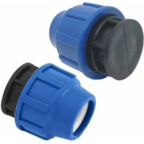 Raccords de tuyau d’eau-2 pièces – Bouchon 32 mm – Raccord de plomberie de compression PN16 - Stop de 25mm – connecteur compatible avec tuyaux en polyéthylène PE 80 et PE100
