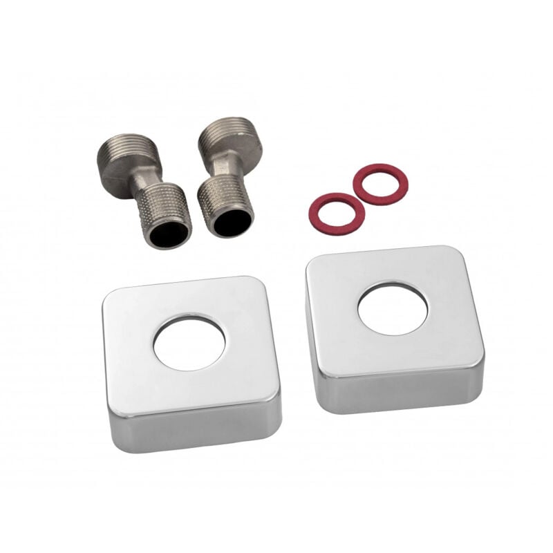 Raccords excentriques muraux avec rosaces carrées 60x60mm, P.20mm, la paire.