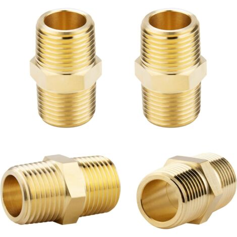 Raccords hexagonaux mâles 1/2 NPT x 1/2 NPT en laiton massif, raccords adaptateurs pour tuyaux en laiton massif, connecteurs à embouts égaux, 4 pièces