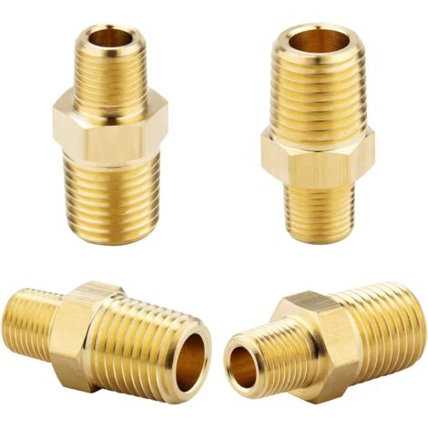 Raccords hexagonaux mâles 1/4 NPT x 1/8 NPT en laiton massif, raccords adaptateurs pour tuyaux en laiton massif, connecteurs à embouts égaux, 4 pièces