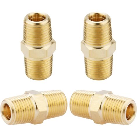 Raccords hexagonaux mâles 1/8 NPT x 1/8 NPT en laiton massif, raccords adaptateurs pour tuyaux en laiton massif, connecteurs à embouts égaux, 4 pièces