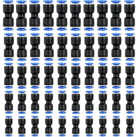 Raccords pneumatiques droits, 50 raccords de tuyau à connexion rapide pour OD 4 mm 6 mm 8 mm 10 mm 12 mm (50 pièces)