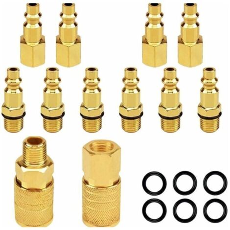 Raccords pneumatiques rapides type D – Lot de 12 pièces NPT 1/4″, acier zingué, pour compresseur et tuyaux industriels