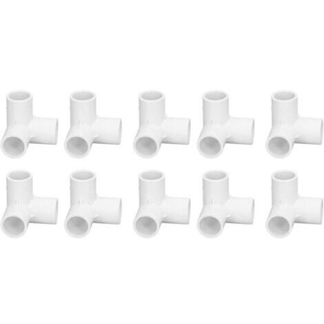 Raccords PVC 3 Voies T 20mm - Lot de 10 Connecteurs d'Angle pour Tuyauterie Irrigation, Résistants et Faciles à Installer - Blanc